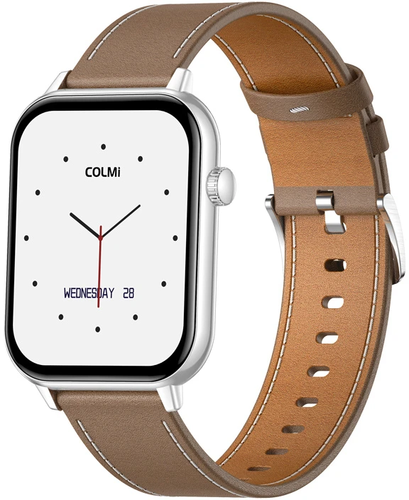 COLMI C28 Išmanusis laikrodis – Sidabrinis + Brown Leather Strap