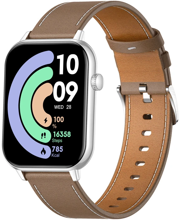 COLMI C28 Išmanusis laikrodis – Sidabrinis + Brown Leather Strap