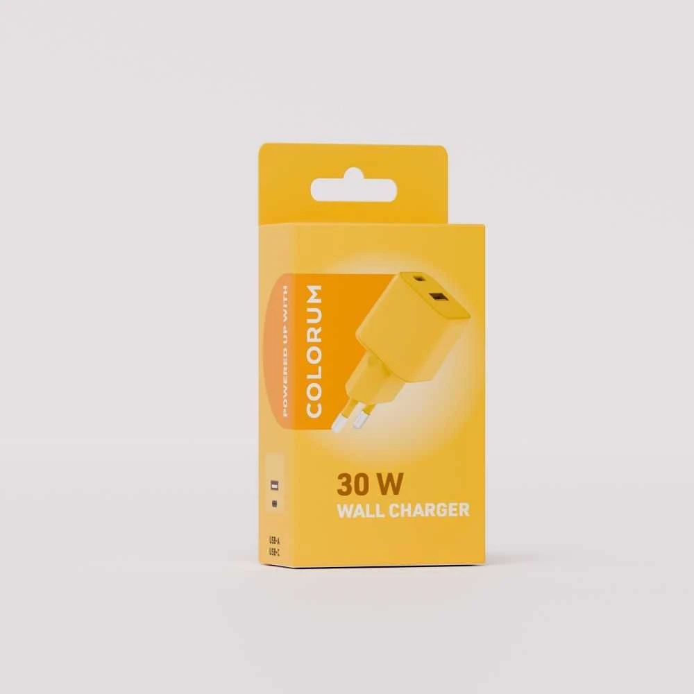 COLORUM laidinis įkroviklis USB-A + USB-C PD 30W CLS30-AC-05 xYellow