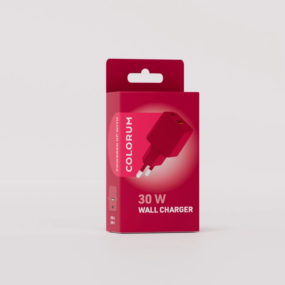 COLORUM sieninis įkroviklis USB-A + USB-C PD 30W CLS30-AC-02 xMagenta