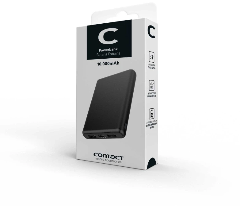Contact Powebank 10000mAh 10W+cable USB-A USB-C Juodas