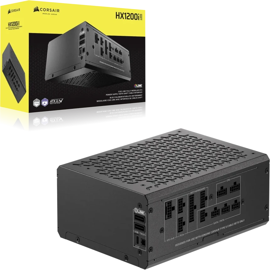 CORSAIR iCUE LINK HX1200i SHIFT 1200 vatų „Cybenetics Platinum“ pilnai modulinis maitinimo šaltinis, C14 versija