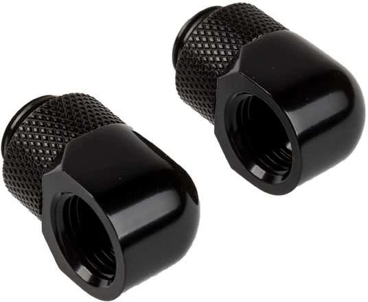 Corsair „Hydro X“ serijos adapteriai 90 laipsnių G1/4 colio kištukas į G1/4 colio kištuką, 2 vnt., pasukami, juodas