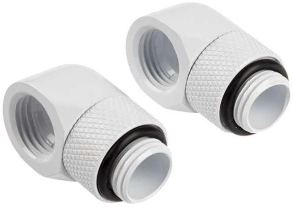 Corsair „Hydro X“ serijos adapteriai 90 laipsnių G1/4 colio lizdas į G1/4 colio lizdą – 2 vnt. pakuotėje, pasukami, Baltas