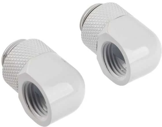 Corsair „Hydro X“ serijos adapteriai 90 laipsnių G1/4 colio lizdas į G1/4 colio lizdą – 2 vnt. pakuotėje, pasukami, Baltas