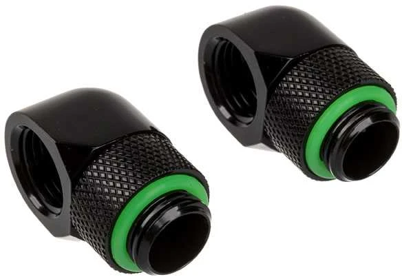 Corsair „Hydro X“ serijos adapteriai 90 laipsnių G1/4 colio kištukas į G1/4 colio kištuką, 2 vnt., pasukami, juodas