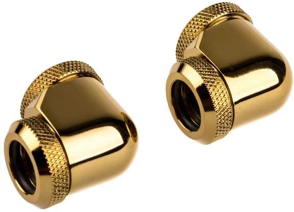 Corsair „Hydro X“ serijos XF kietojo vamzdžio adapteris 90 laipsnių 12 mm išorinio skersmens ir 12 mm išorinio skersmens kietajam vamzdžiui – 2 vnt. pakuotėje, auksinis