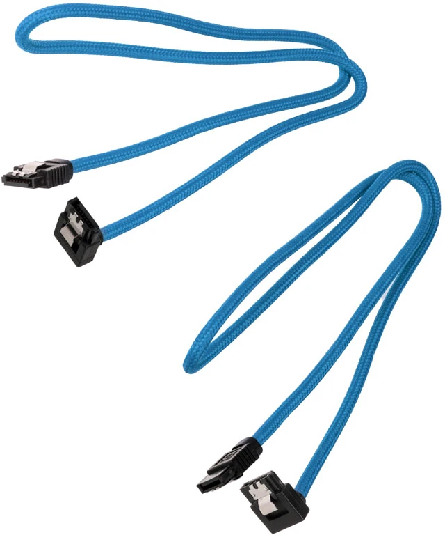 „Corsair Premium Sleeved SATA“ kampinis kabelis, mėlynas 60 cm – 2 vnt. pakuotėje