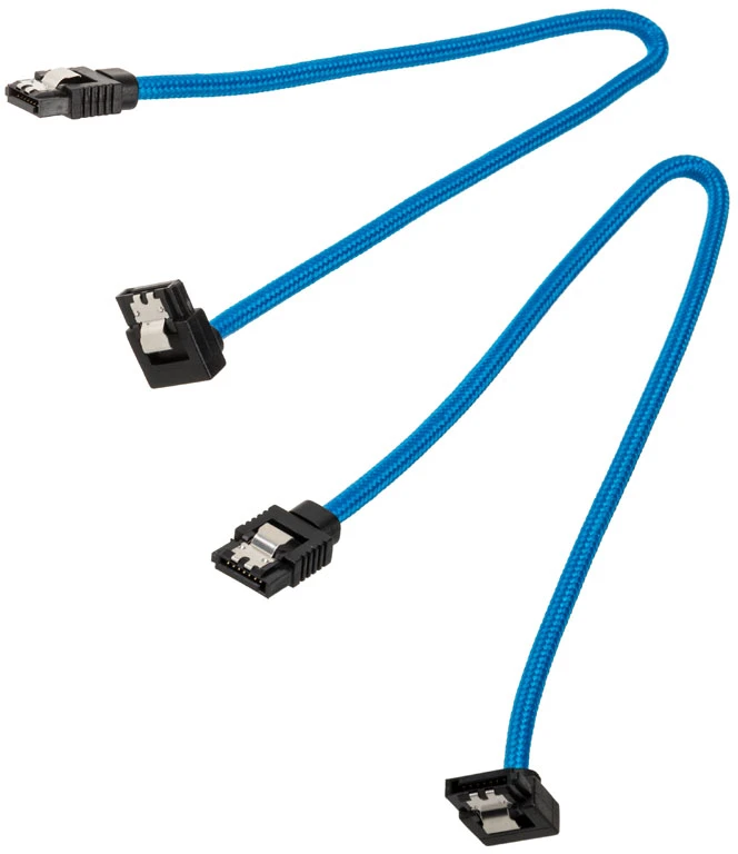 „Corsair Premium Sleeved SATA“ kampinis kabelis, mėlynas 30 cm – 2 vnt. pakuotėje