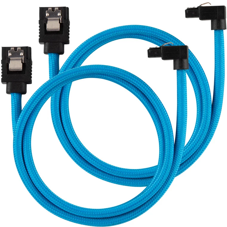 „Corsair Premium Sleeved SATA“ kampinis kabelis, mėlynas 60 cm – 2 vnt. pakuotėje
