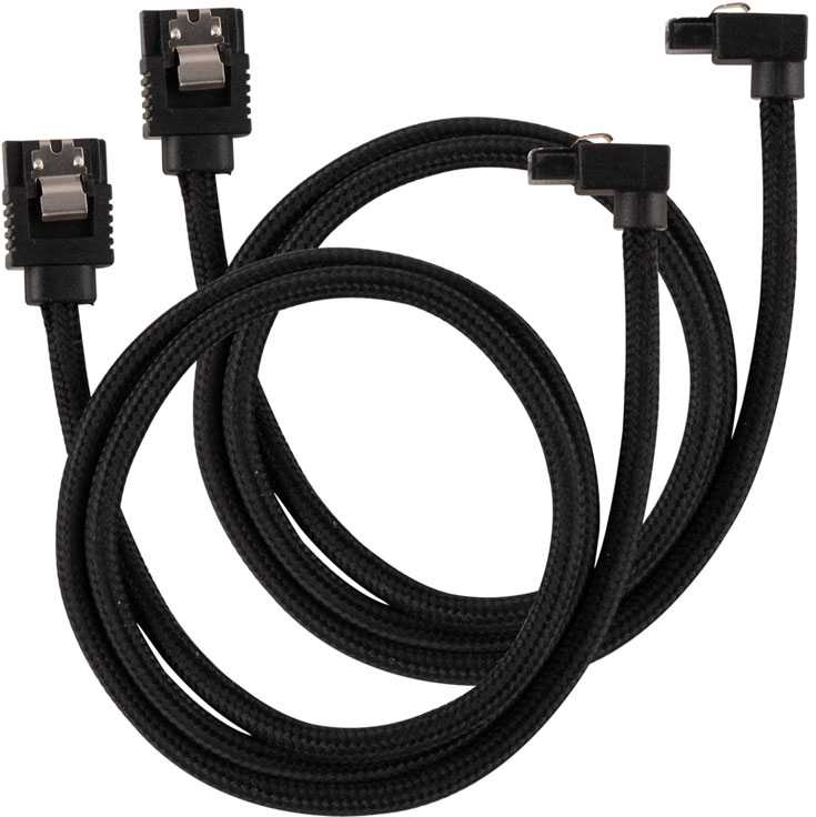 „Corsair Premium SATA“ kampinis kabelis, juodas 60 cm, 2 vnt. pakuotėje