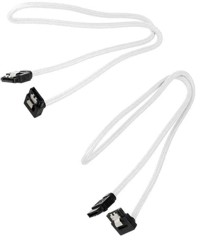 „Corsair Premium Sleeved SATA“ kampinis kabelis, baltas 60 cm – 2 vnt. pakuotėje