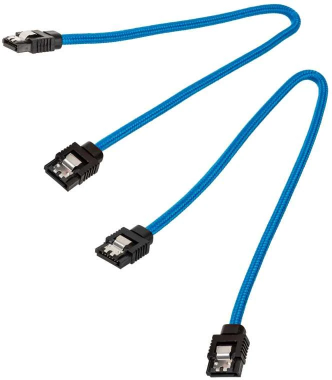 Corsair Premium Sleeved SATA Cable, mėlynas 30cm – 2 pack