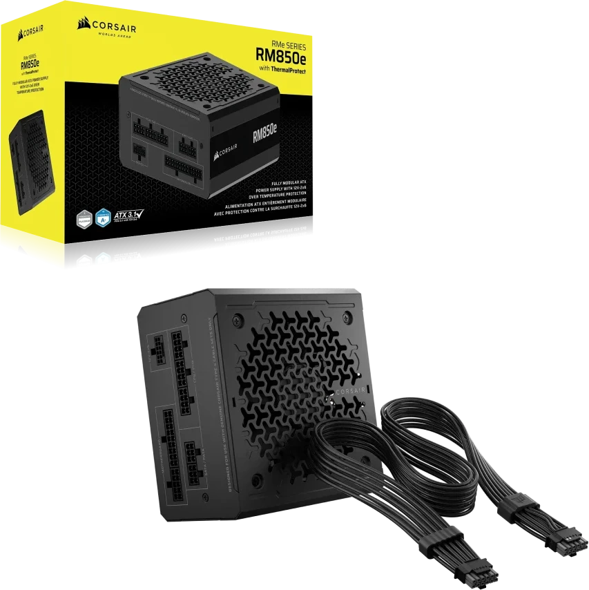 CORSAIR RMe Series 3rd Gen RM850e ThermalProtect 850 W ATX 3.1 PCIe 5.1 Cybenetics Platinum sertifikuotas pilnai modulinis maitinimo šaltinis