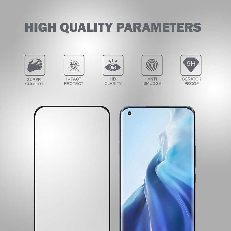 Crong 3D Armor Glass – Apsauginis stiklas 9H Full Glue, skirtas visam Xiaomi Mi 11 ekranui + montavimo rėmelis