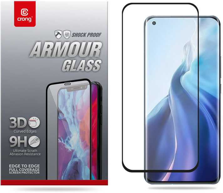 Crong 3D Armor Glass – Apsauginis stiklas 9H Full Glue, skirtas visam Xiaomi Mi 11 ekranui + montavimo rėmelis