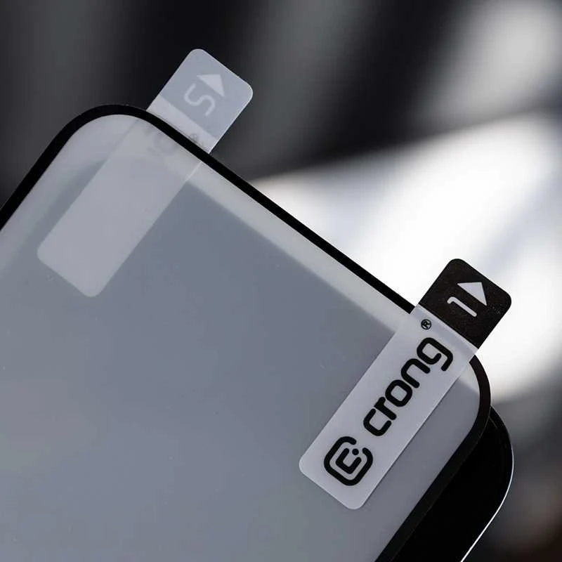 „Crong 7D Nano Flexible Glass“ – viso ekrano apsaugantis hibridinis 9H apsauginis stiklas „Samsung Galaxy M13“ telefonui.