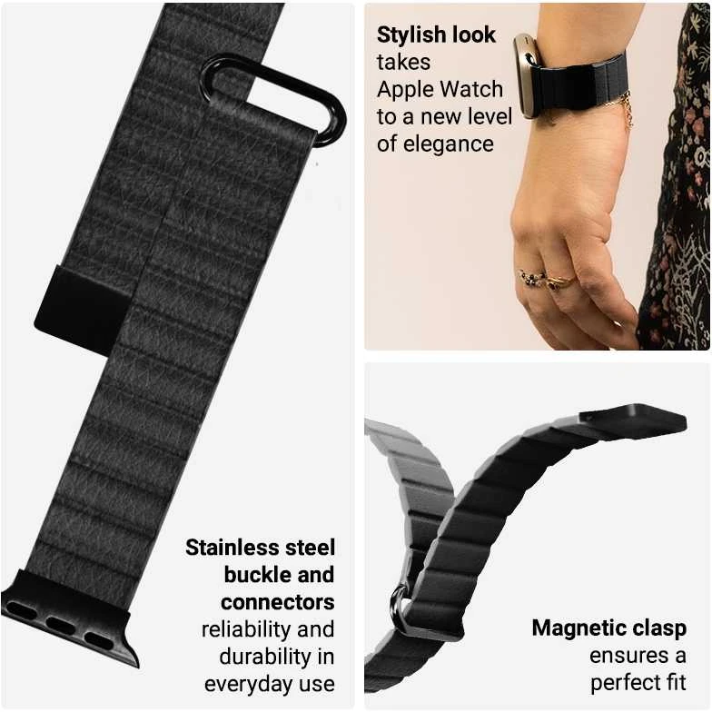 Crong Eclipse – Leather magnetic apyrankė skirta Apple Watch 44/45/46/49 mm juodas