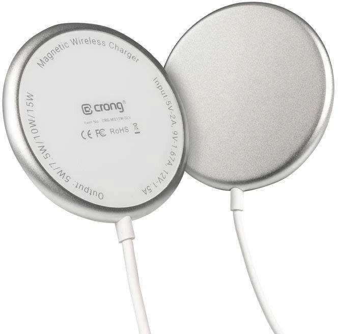 Crong MagSpot – aliuminio belaidis įkroviklis MagSafe (sidabro baltas)
