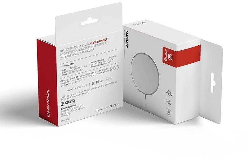 Crong MagSpot – aliuminio belaidis įkroviklis MagSafe (sidabro baltas)