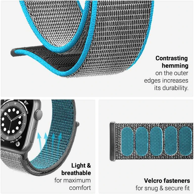 „Crong Nylon Reflex“ – sportinis dirželis „Apple Watch“ 44/45/46/49 mm (juodas)