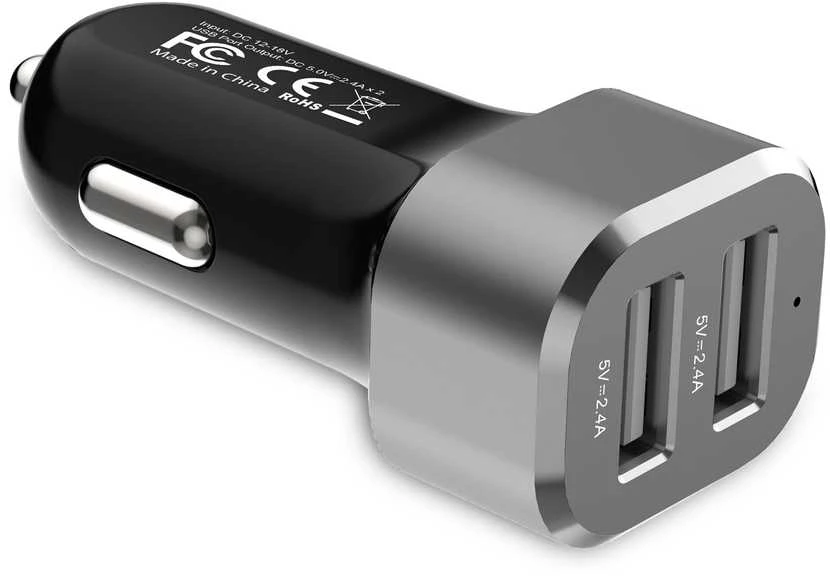 Adapteris Crong Power automobilinis įkroviklis 24W su dviem USB prievadais (aliuminis)