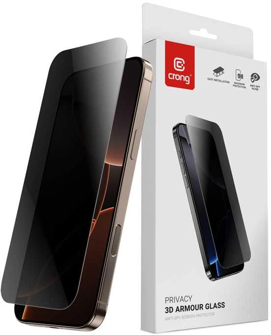 „Crong Privacy 3D Armor Glass“ – grūdintas privatumo stiklas, skirtas „iPhone 16 Pro Max“