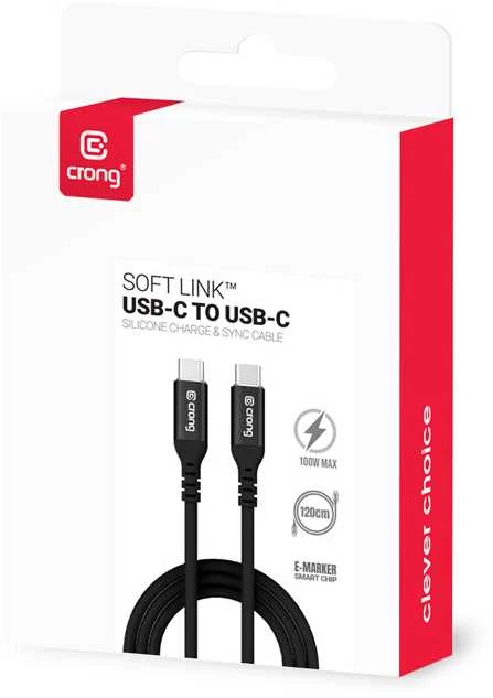 „Crong Soft Link“ – 100 W PD 5A USB-C į USB-C laidas, 120 cm, juodas