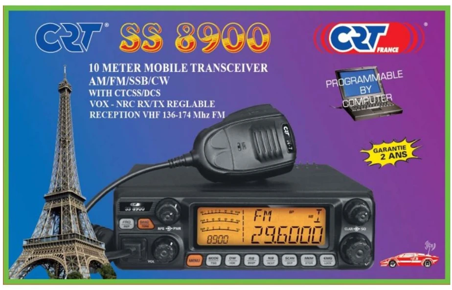 CRT SS 8900 AM, FM, LSB, USB, CW 28-29.7Mhz, ASQ, RF Gain, Roger Beep, 12V, programuojama radijo stotis