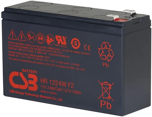 Csb Battery Csb Baterija Akumuliatorius 12V 6.4Ah@C20 24W@15min -F1, +F2 AGM VRLA Pb CSB