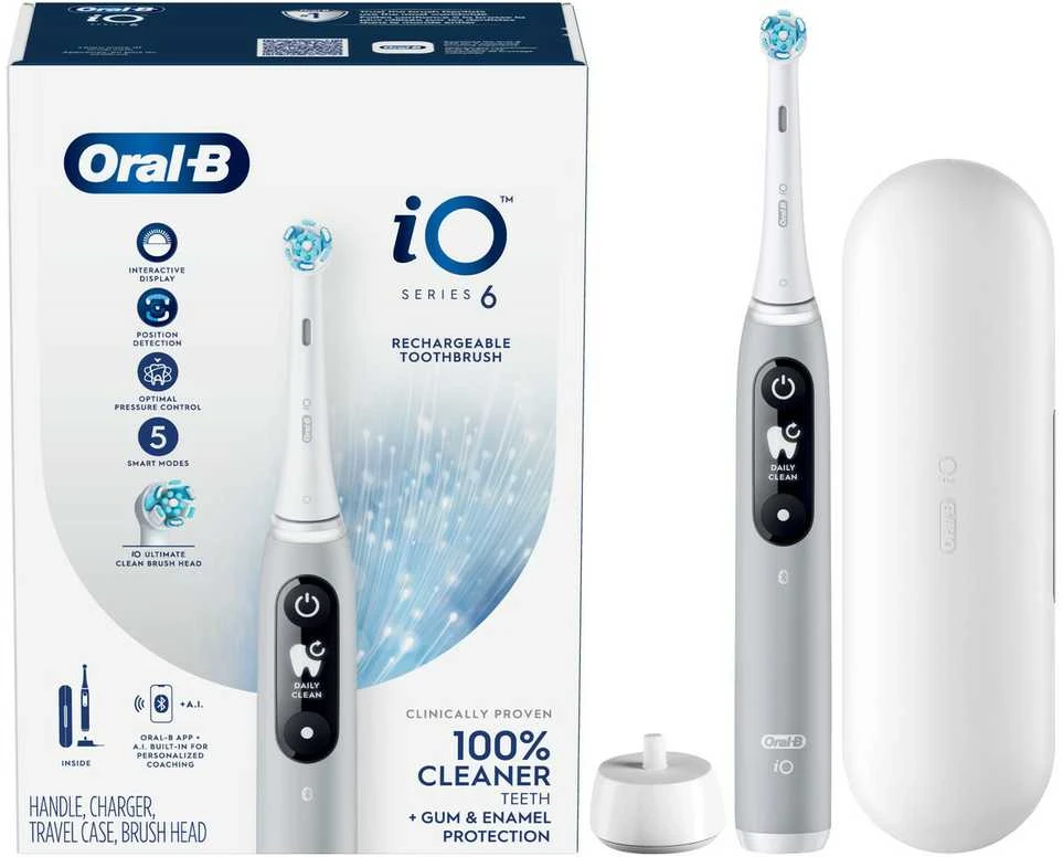 Oral-B Elektrinis dantų šepetėlis | iO6s | Įkraunamas | Suaugusiems | Šepetėlių skaičius galvutės įeina 1 | Number of teeth brushing modes 5 | Pilkas Opal