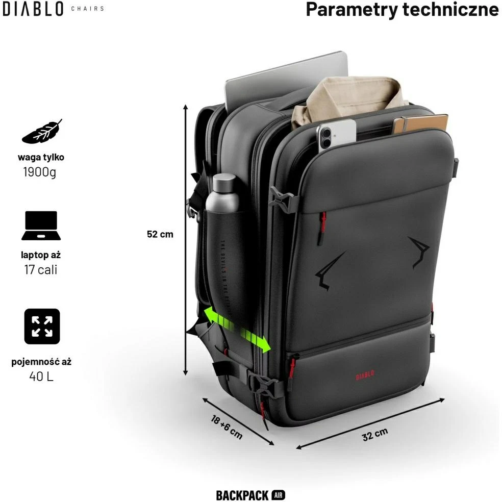 Daugiafunkcinė vakuuminė kuprinė Diablo Chairs Backpack Air juodos spalvos