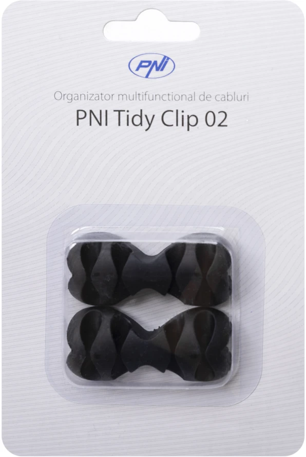 Daugiafunkcis organizatorius PNI Tidy Clip 02 laidams, lankstus silikoninis, lipnus, skirtas 8 laidams (4×2) iki 6 mm skersmens, juodas, 2 vienetų rinkinys