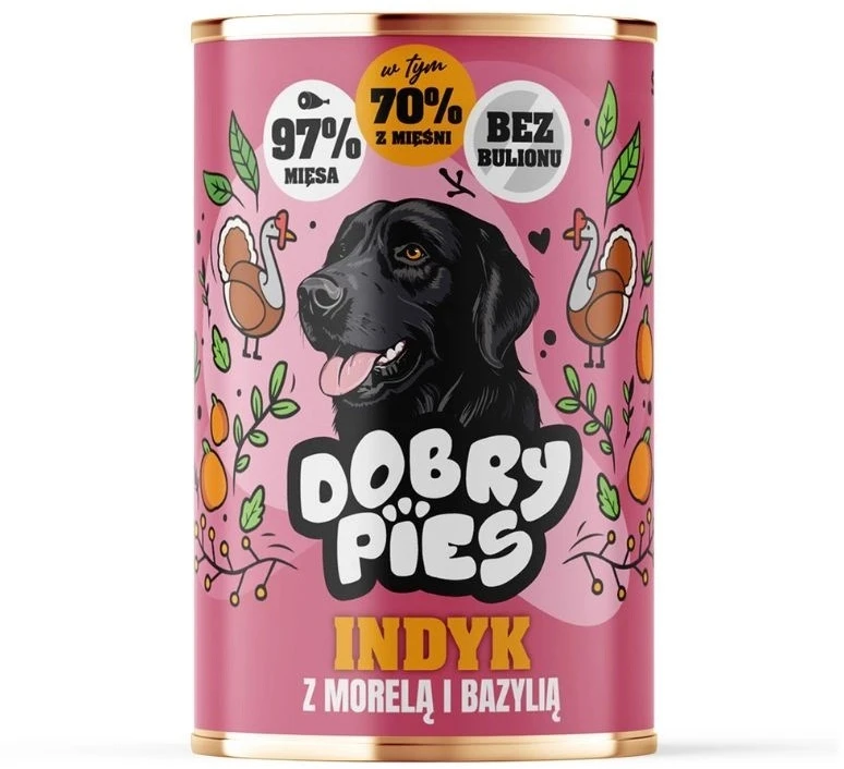 Dobry Pies Šunų Maistas - DOBRY šunims Kalakutiena su Abrikosais ir Baziliku Drėgnas Maistas 400g