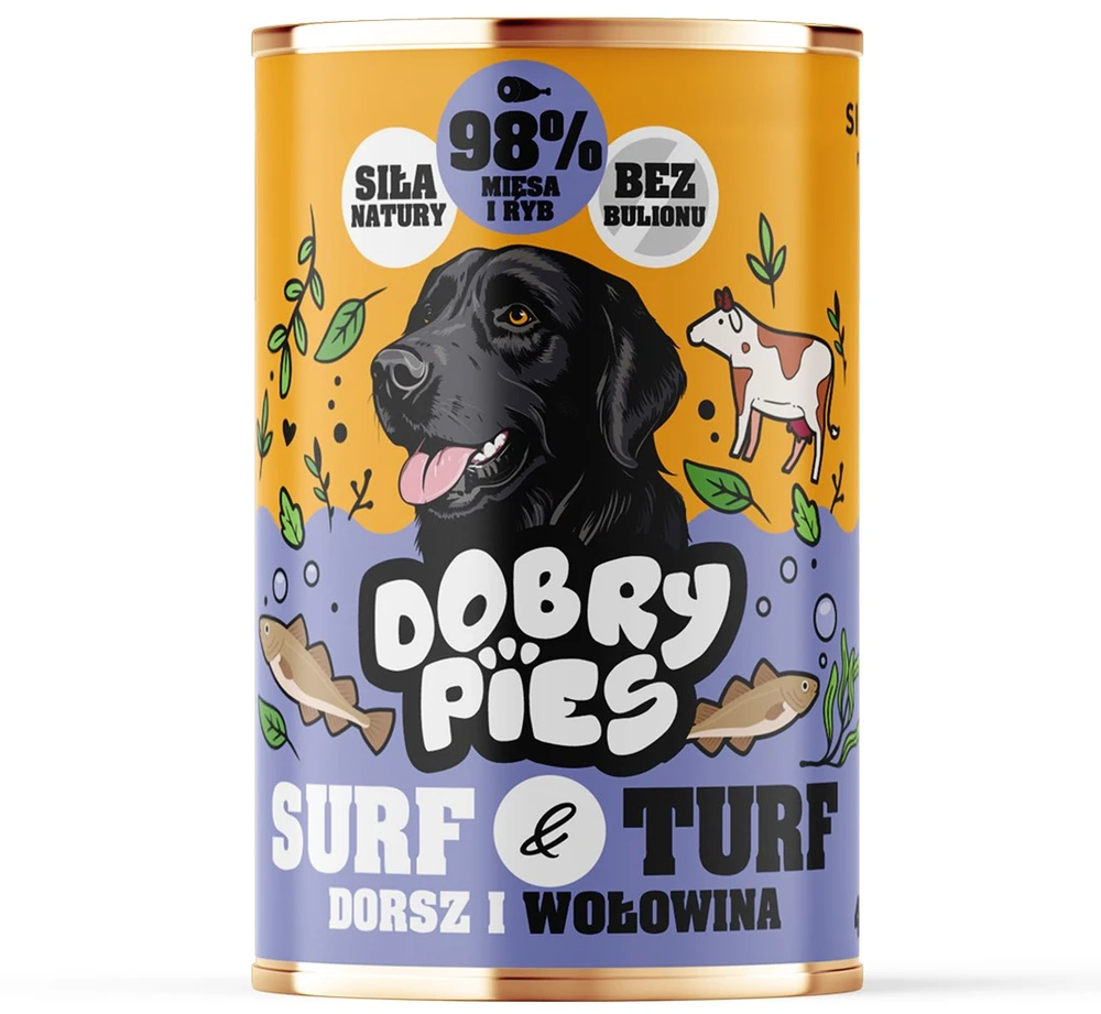 Šunų Maistas - DOBRY šunims Surf & Turf Upėtakis ir Laukinė Jautiena Šlapias Maistas 400g