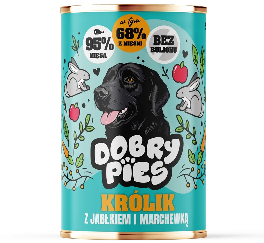 Dobry Pies Šunų Maistas - DOBRY šunims Triušis su Obuoliu ir Morkomis Drėgnas Maistas 400g