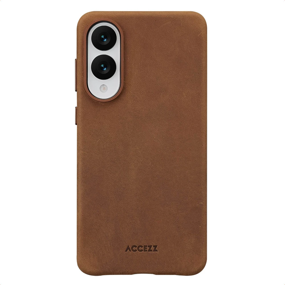 Dėklas Accezz Vintage odinis Magsafe galinis dangtelis, skirtas Samsung Galaxy S25 Edge – Tabacco Cognac