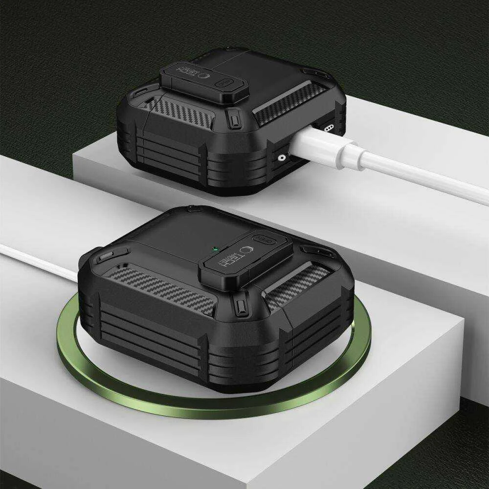 Dėklas Apple AirPods 4 Tech-Protect Carbonox juodos spalvos
