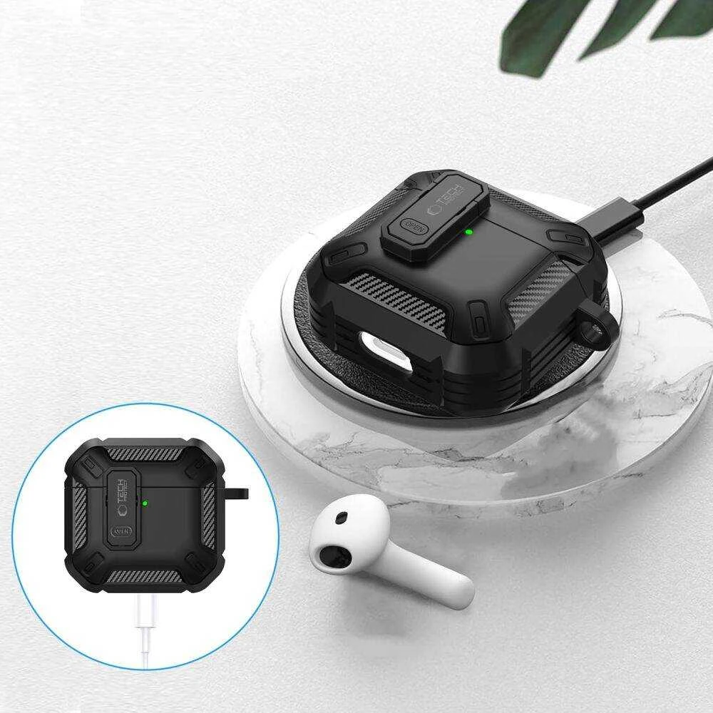 Dėklas Apple AirPods 4 Tech-Protect Carbonox juodos spalvos