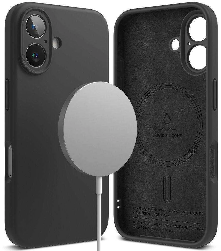 Ringke iPhone 16 dėklas, silikoninis, magnetinis, juodas