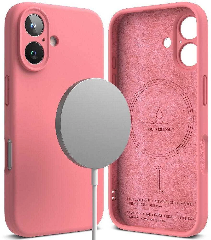 Ringke iPhone 16 Dėklas Silicone Magnetic Rožinė