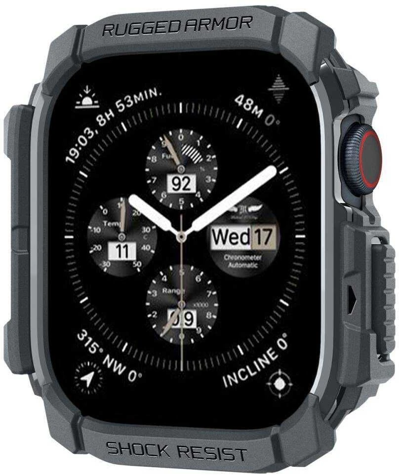 Dėklas Apple Watch 10 (46mm) Spigen Rugged Armor Dark pilka