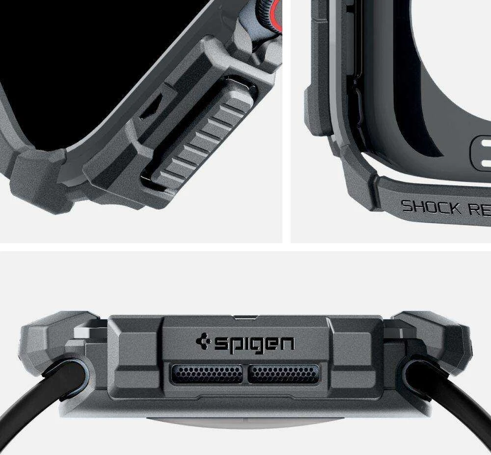 Dėklas Apple Watch 10 (46mm) Spigen Rugged Armor Dark pilka
