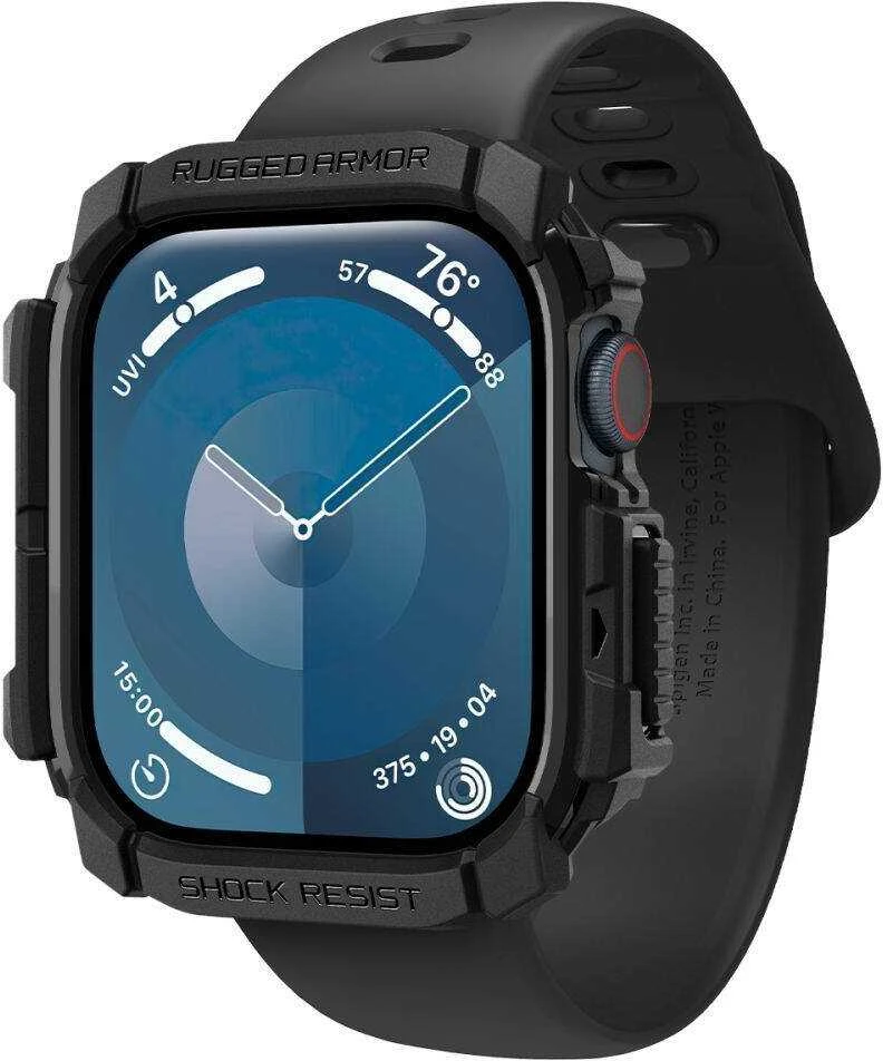 Dėklas Apple Watch 10 (46mm) Spigen Rugged Armor Matte juodas