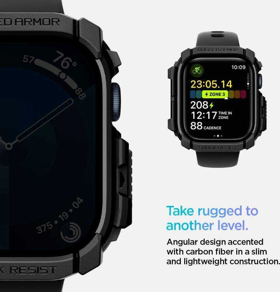 Dėklas Apple Watch 10 (46mm) Spigen Rugged Armor Matte juodas