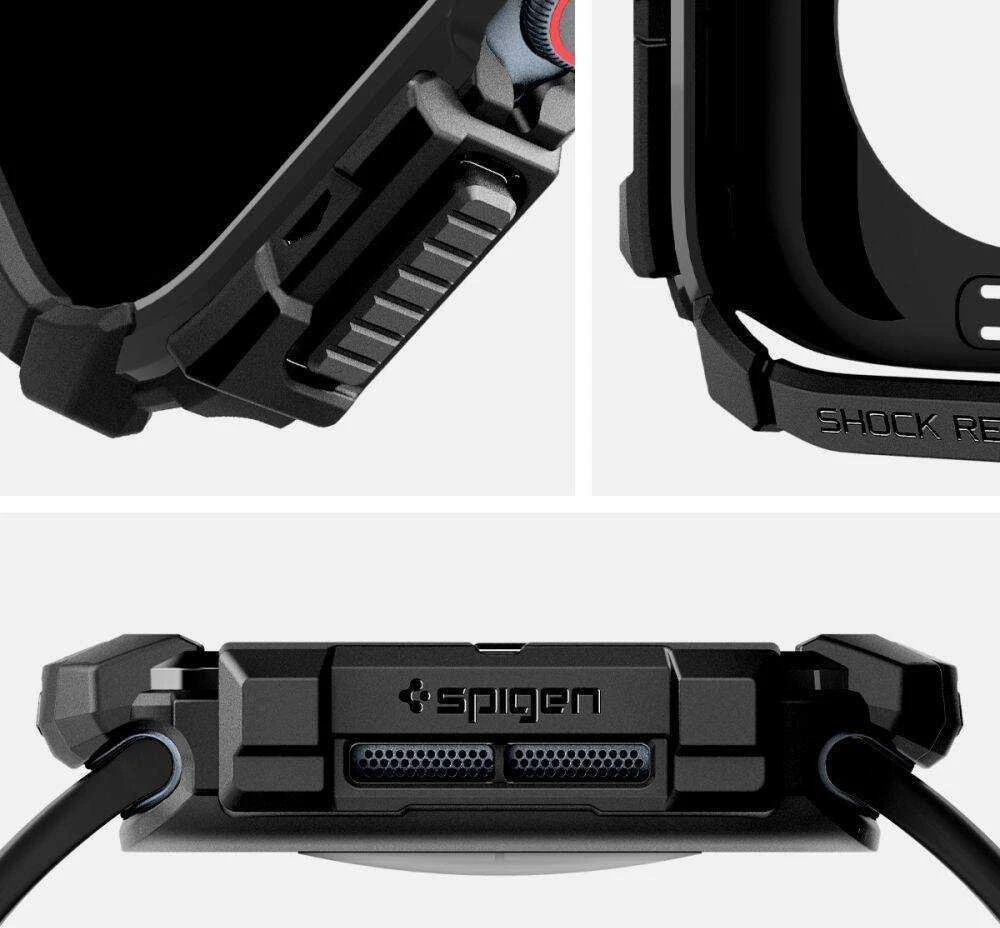 Dėklas Apple Watch 10 (46mm) Spigen Rugged Armor Matte juodas