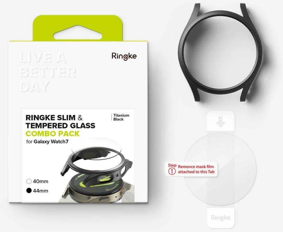 Dėklas + apsauginis stiklas Samsung Galaxy Watch 7 (44 mm) Ringke Slim Titanium juodos spalvos