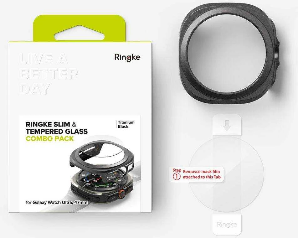 Dėklas + apsauginis stiklas Samsung Galaxy Watch Ultra (47mm) Ringke Slim Titanium juodos spalvos