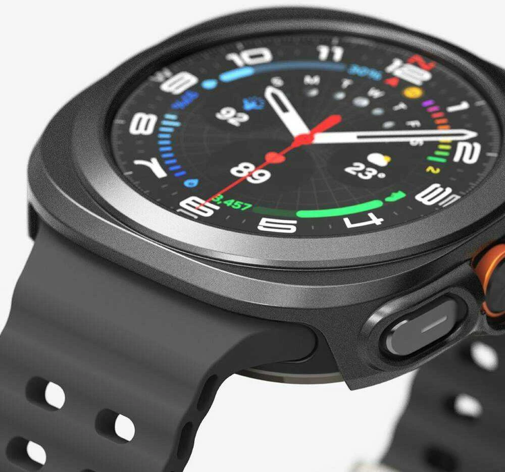 Dėklas + apsauginis stiklas Samsung Galaxy Watch Ultra (47mm) Ringke Slim Titanium juodos spalvos