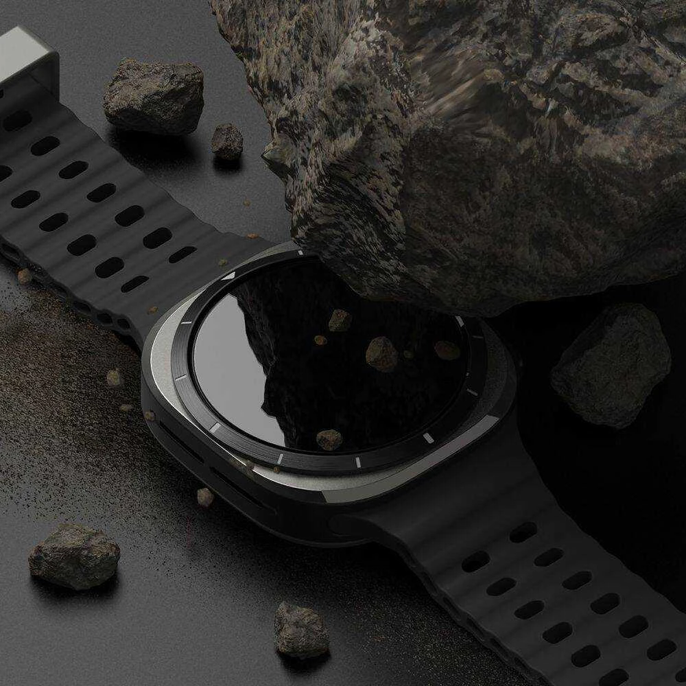 Dėklas + apsauginis stiklas Samsung Galaxy Watch Ultra (47mm) Ringke Slim Titanium juodos spalvos